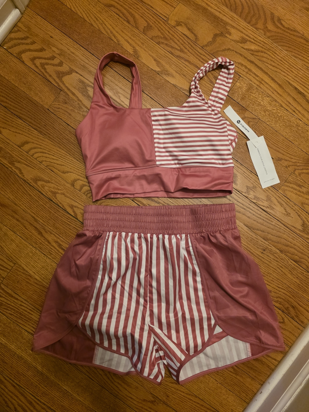 Striped Pink Two-Piece Swim Bikini Set - Pink